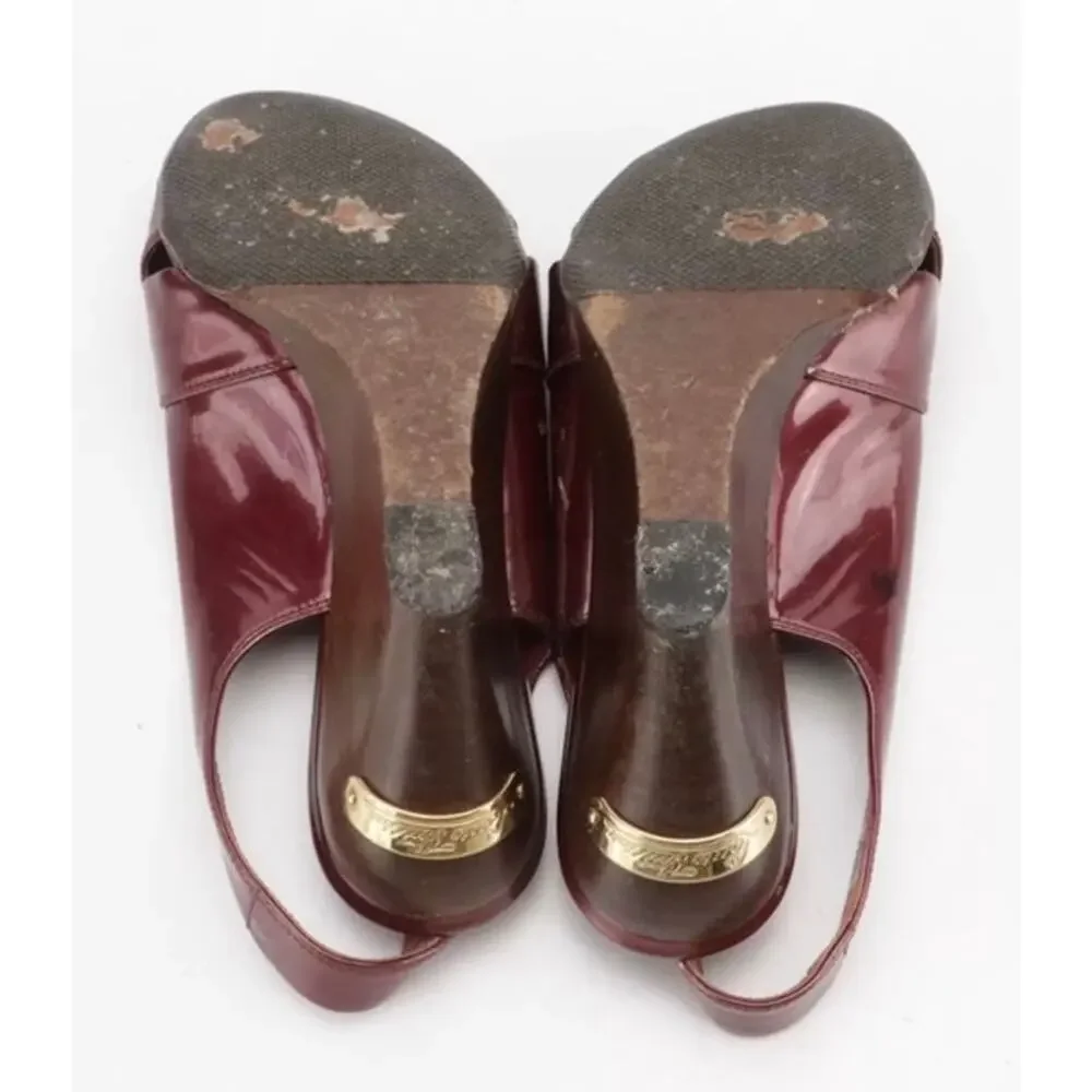 VTG Louis Vuitton Patent Leather Slingback Wedge Sandals Burgundy EU 36 Italy